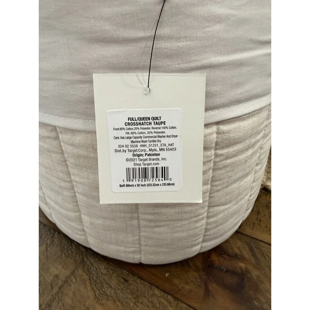 Full/Queen Textured Grid Quilt Beige - Hearth & Hand with Magnolia NEW